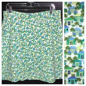 J. Jill skirt, pockets in side seams, cute cabana print, shades of green & blue
